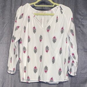 LOFT White Blouse with Pink Floral Design